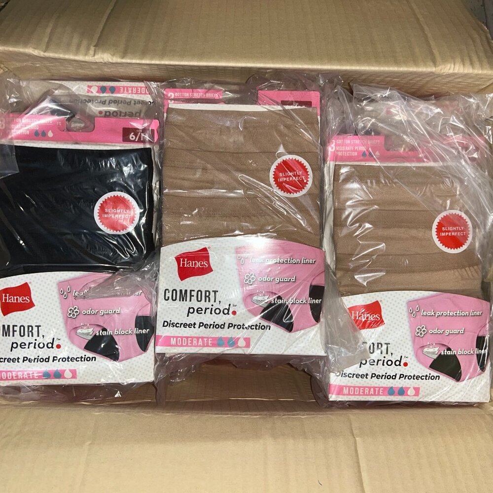 Hanes Comfort Period Underwear – LOT - 54 Pairs – 9 Packs (2x3) – Size 6/M - NEW